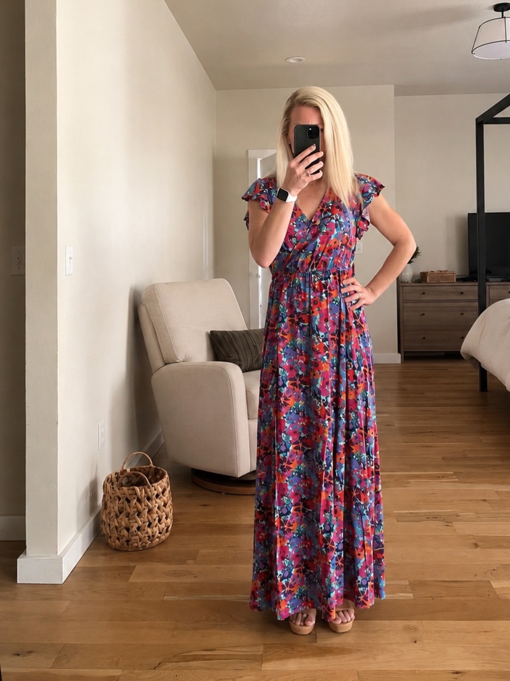 Bright Floral Wrap Maxi Dress in Multi-Color